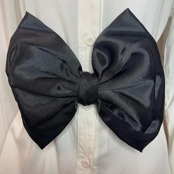 Black wide elastic waistband belt with black satin bow - Picture 2 of 8
